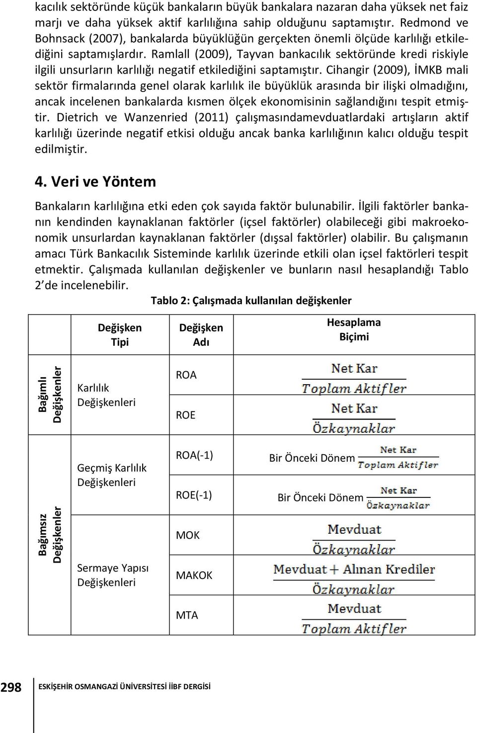 Ramlall (2009), Tayvan bankacılık sektöründe kredi riskiyle ilgili unsurların karlılığı negatif etkilediğini saptamıştır.