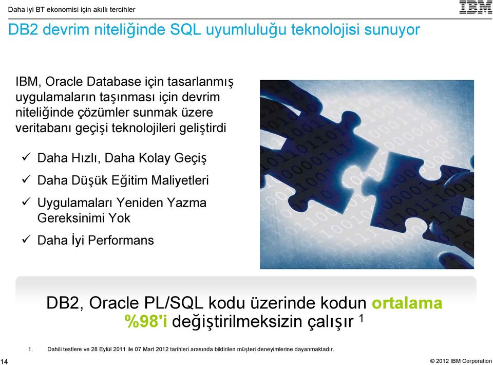 Maliyetleri Uygulamaları Yeniden Yazma Gereksinimi Yok Daha İyi Performans DB2, Oracle PL/SQL kodu üzerinde kodun ortalama %98'i