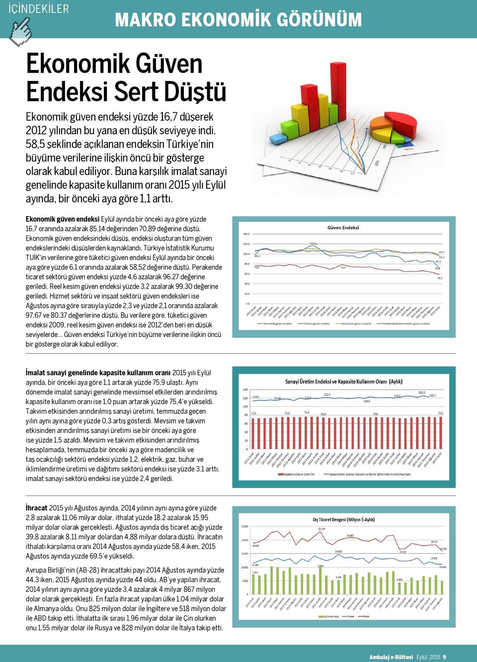 Buna karşılık imalat sanayi genelinde kapasite kullanım oranı 2015 yılı Eylül ayında, bir önceki aya göre 1,1 arttı.