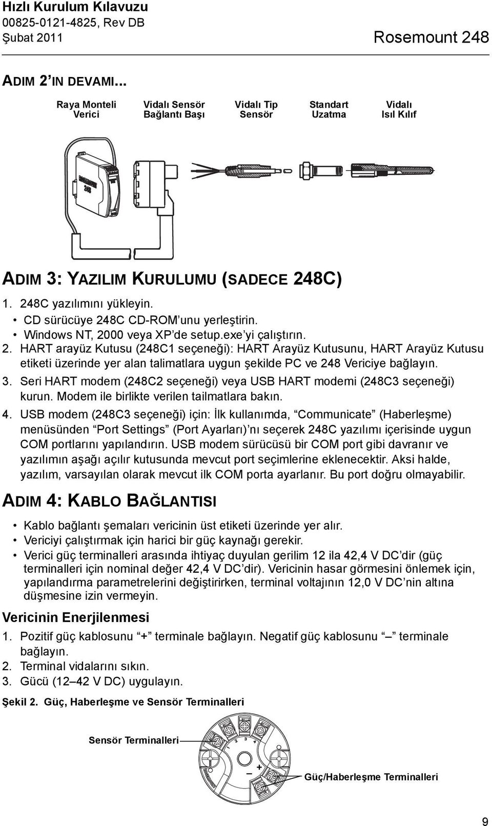 CD sürücüye 248C CD-ROM unu yerleştirin. Windows NT, 2000 veya XP de setup.exe yi çalıştırın. 2. HART arayüz Kutusu (248C1 seçeneği): HART Arayüz Kutusunu, HART Arayüz Kutusu etiketi üzerinde yer alan talimatlara uygun şekilde PC ve 248 Vericiye bağlayın.