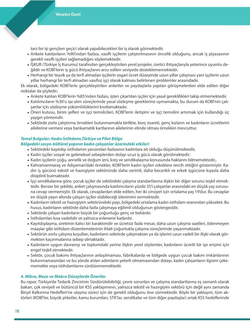 İŞKUR (Türkiye İş Kurumu) tarafından gerçekleştirilen yerel projeler, üretici ihtiyaçlarıyla yeterince uyumlu değildir ve KOBİ lerin iş gücü ihtiyaçlarını arzu edilen seviyede desteklememektedir.