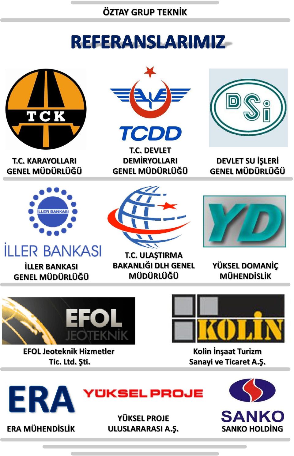 ULAŞTIRMA BAKANLIĞI DLH GENEL MÜDÜRLÜĞÜ YÜKSEL DOMANİÇ MÜHENDİSLİK EFOL Jeoteknik