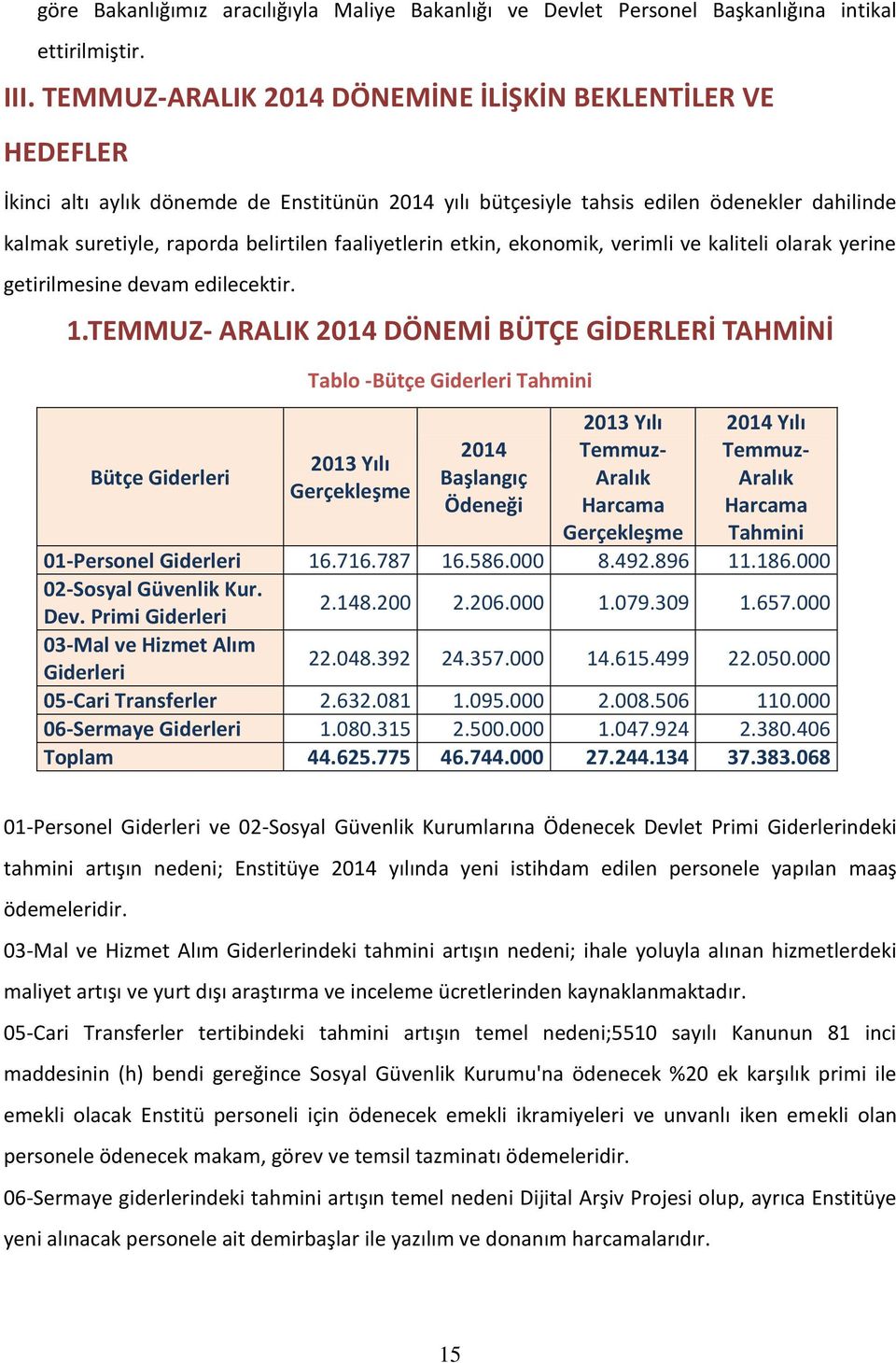 faaliyetlerin etkin, ekonomik, verimli ve kaliteli olarak yerine getirilmesine devam edilecektir. 1.