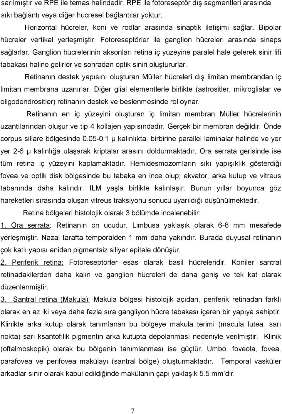 Ganglion hücrelerinin aksonları retina iç yüzeyine paralel hale gelerek sinir lifi tabakası haline gelirler ve sonradan optik siniri oluştururlar.