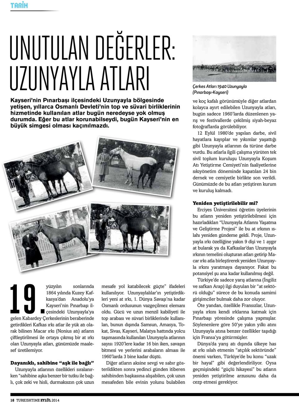 Çerkes Atları 1940 Uzunyayla (Pınarbaşı-Kayseri) ve koç kafalı görünümüyle diğer atlardan kolayca ayırt edilebilen Uzunyayla atları, bugün sadece 1960 larda düzenlenen yarış ve festivallerde çekilmiş