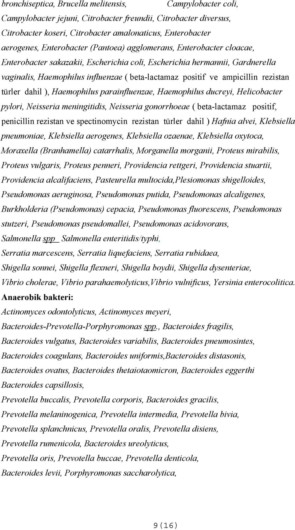 ampicillin rezistan türler dahil ), Haemophilus parainfluenzae, Haemophilus ducreyi, Helicobacter pylori, Neisseria meningitidis, Neisseria gonorrhoeae ( beta-lactamaz positif, penicillin rezistan ve