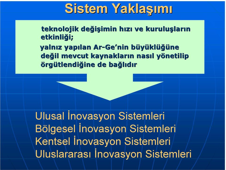 yönetilip örgütlendiğine de bağlõdõr Ulusal İnovasyon Sistemleri Bölgesel