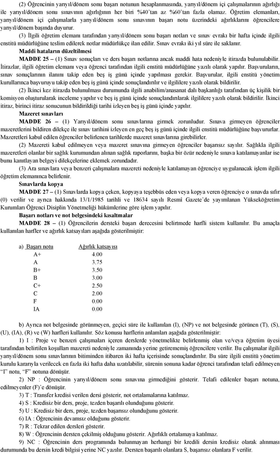 (3) İlgili öğretim elemanı tarafından yarıyıl/dönem sonu başarı notları ve sınav evrakı bir hafta içinde ilgili enstitü müdürlüğüne teslim edilerek notlar müdürlükçe ilan edilir.