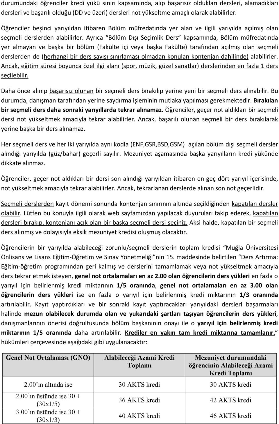 Ayrıca Bölüm Dışı Seçimlik Ders kapsamında, Bölüm müfredatında yer almayan ve başka bir bölüm (Fakülte içi veya başka Fakülte) tarafından açılmış olan seçmeli derslerden de (herhangi bir ders sayısı