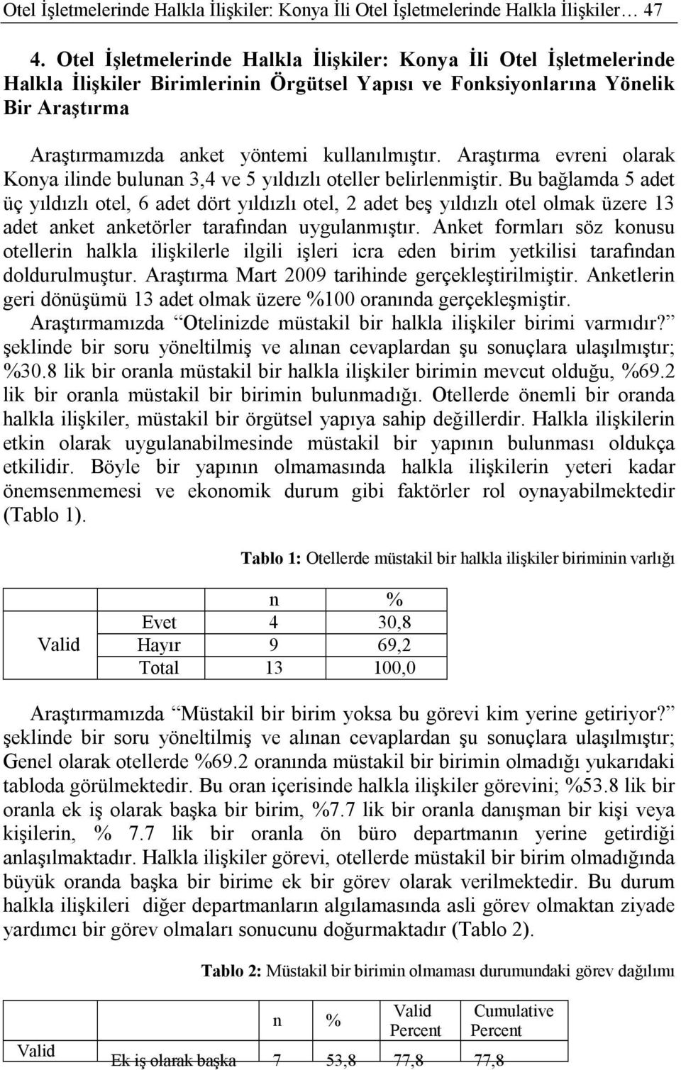 Araştırma evreni olarak Konya ilinde bulunan 3,4 ve 5 yıldızlı oteller belirlenmiştir.