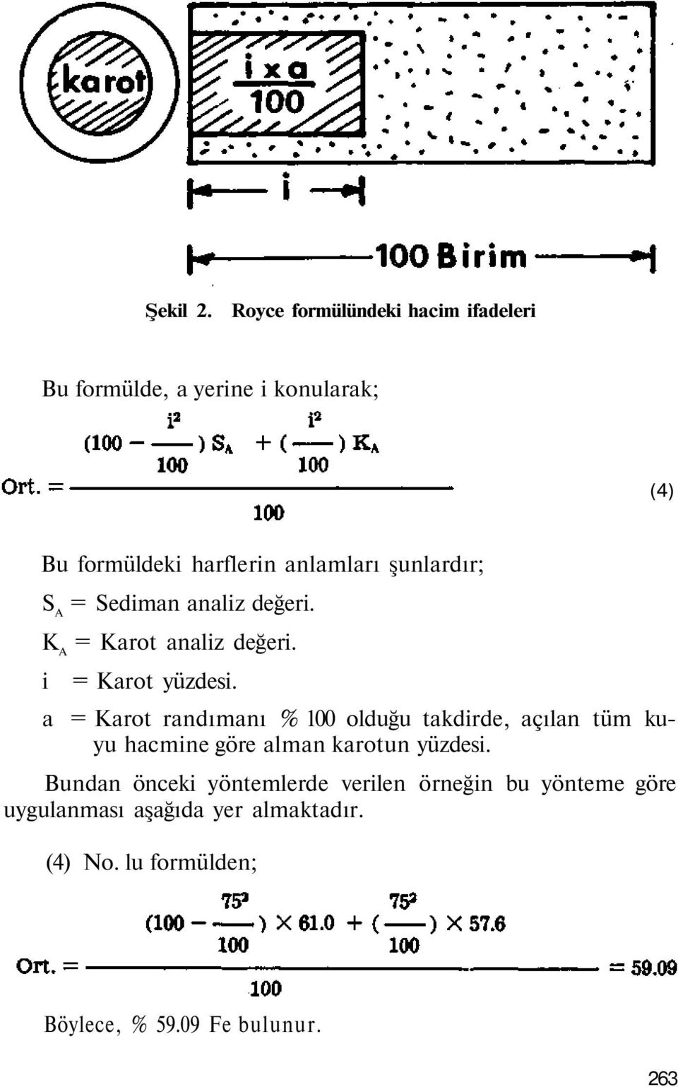 şunlardır; S A = Sediman analiz değeri. K A = Karot analiz değeri. i = Karot yüzdesi.