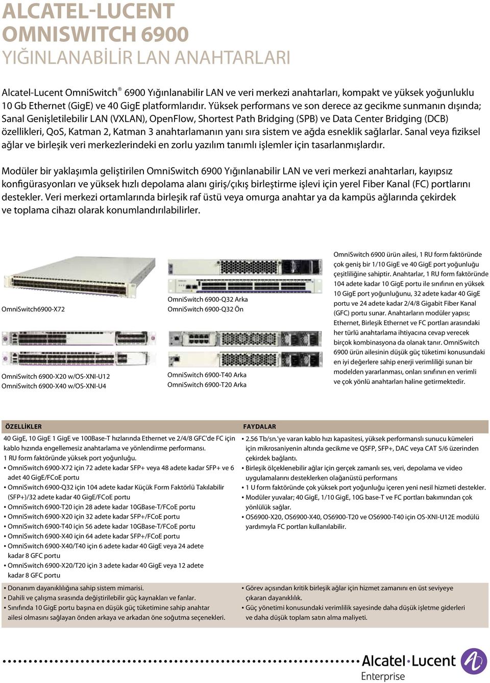 Yüksek performans ve son derece az gecikme sunmanın dışında; Sanal Genişletilebilir LAN (VXLAN), OpenFlow, Shortest Path Bridging (SPB) ve Data Center Bridging (DCB) özellikleri, QoS, Katman 2,