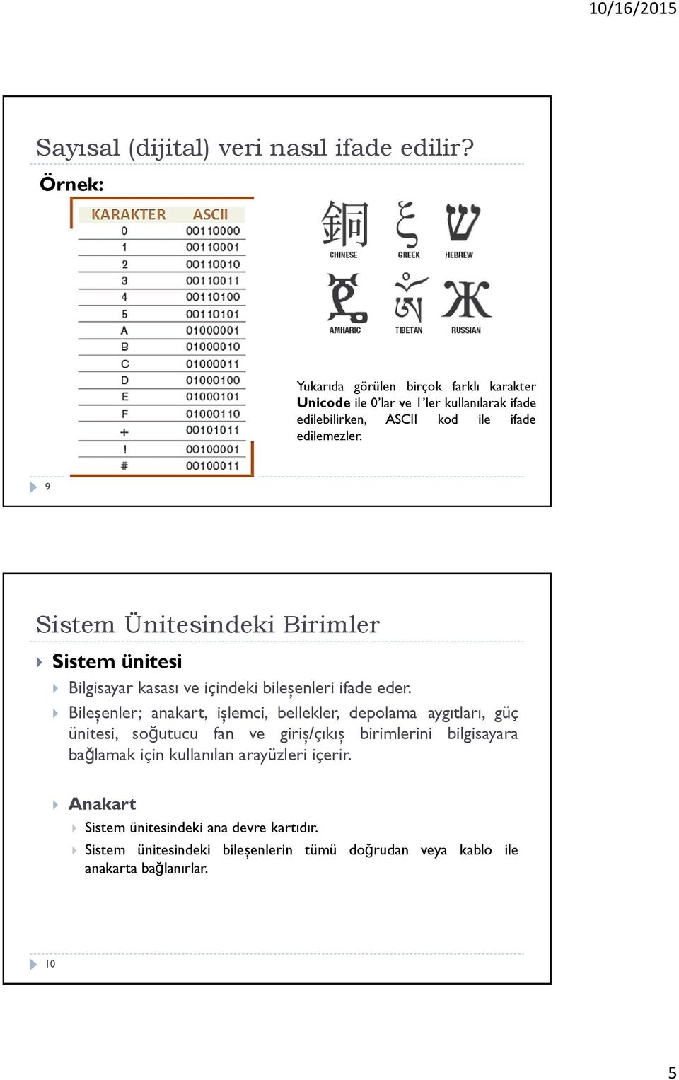 9 Sistem Ünitesindeki Birimler Sistem ünitesi Bilgisayar kasası ve içindeki bileşenleri ifade eder.