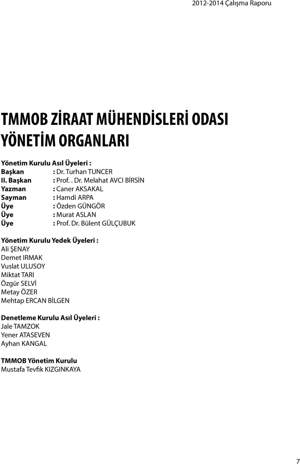 Melahat AVCI BİRSİN Yazman : Caner AKSAKAL Sayman : Hamdi ARPA Üye : Özden GÜNGÖR Üye : Murat ASLAN Üye : Prof. Dr.