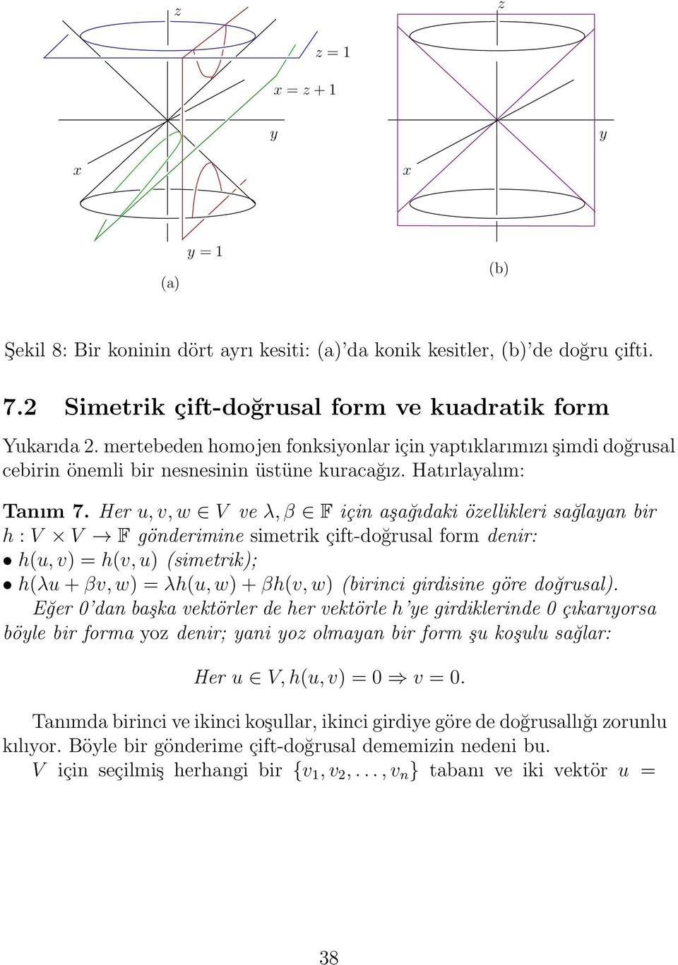 Her u, v, w V ve λ, β F için aşağıdaki özellikleri sağlaan bir h : V V F gönderimine simetrik çift-doğrusal form denir: h(u, v) = h(v, u) (simetrik); h(λu + βv, w) = λh(u, w) + βh(v, w) (birinci