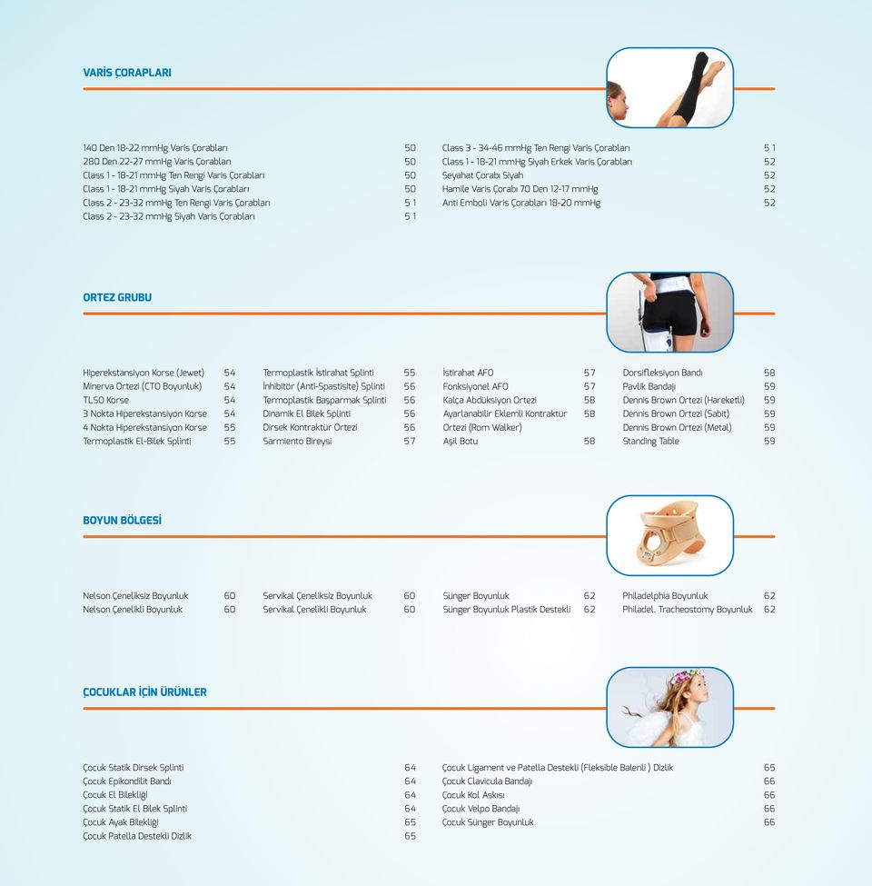 Çorabı 70 Den 12-17 mmhg Anti Emboli Varis Çorabları 18-20 mmhg 51 52 52 52 52 ORTEZ GRUBU Hiperekstansiyon Korse (Jewet) Minerva Ortezi (CTO Boyunluk) TLO Korse 3 Nokta Hiperekstansiyon Korse 4