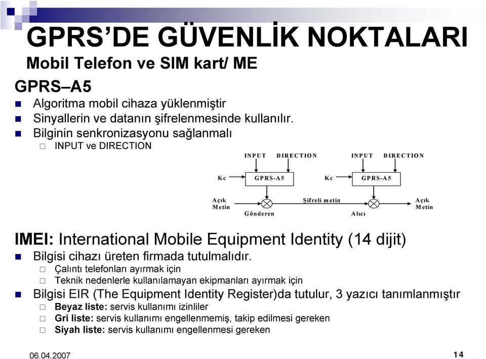 Mobile Equipment Identity (14 dijit) Bilgisi cihazı üreten firmada tutulmalıdır.