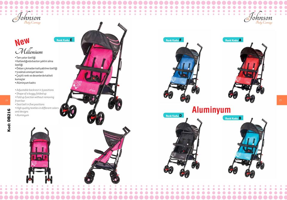 backrest in 3 positions Shape of a buggy folded up Fold up function without removing 24 front bar 25 Seat