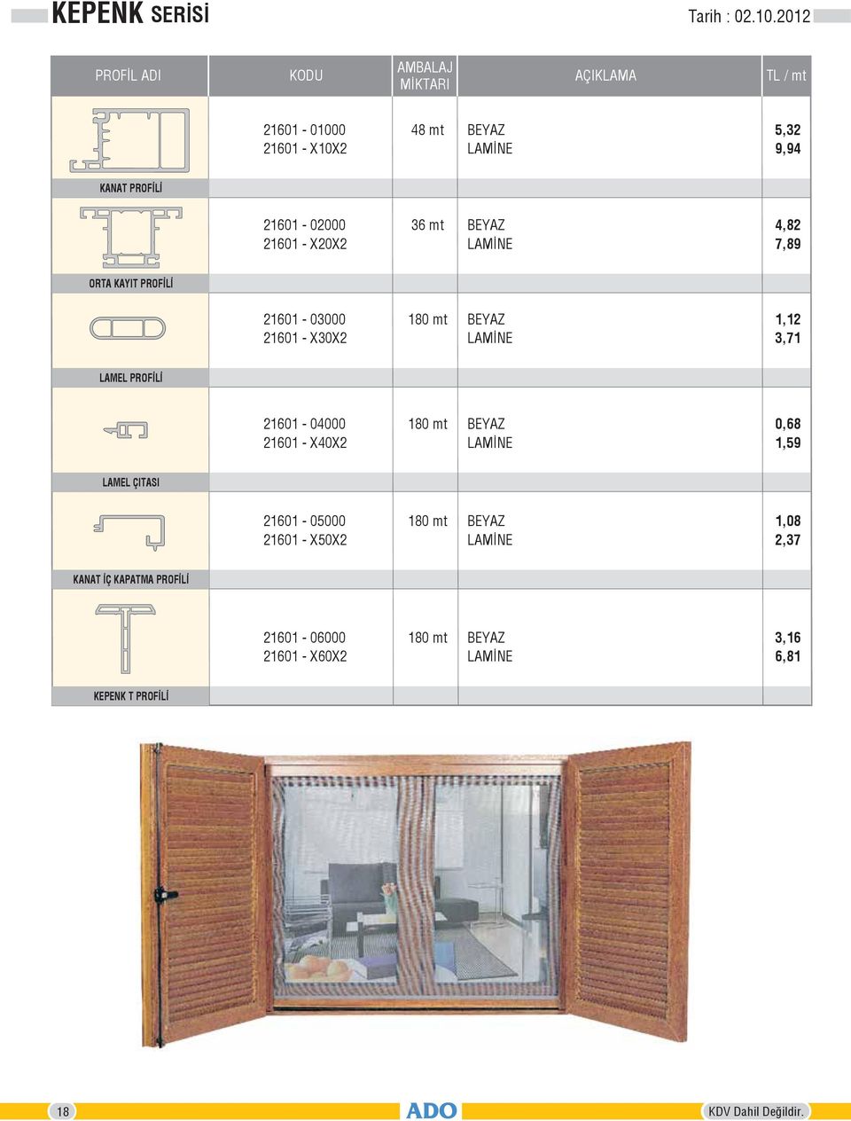 7,89 ORTA KAYIT PROFİLİ 21601-03000 21601 - X30X2 1,12 3,71 LAMEL PROFİLİ 21601-04000 21601 -