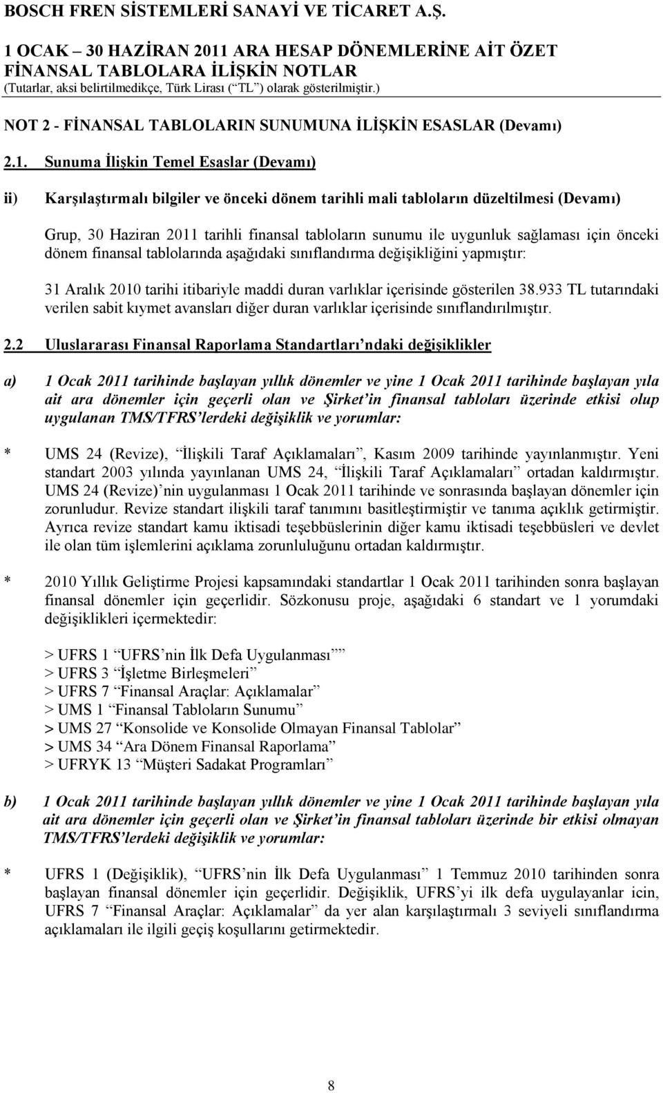 değişikliğini yapmıştır: 31 Aralık 2010 tarihi itibariyle maddi duran varlıklar içerisinde gösterilen 38.