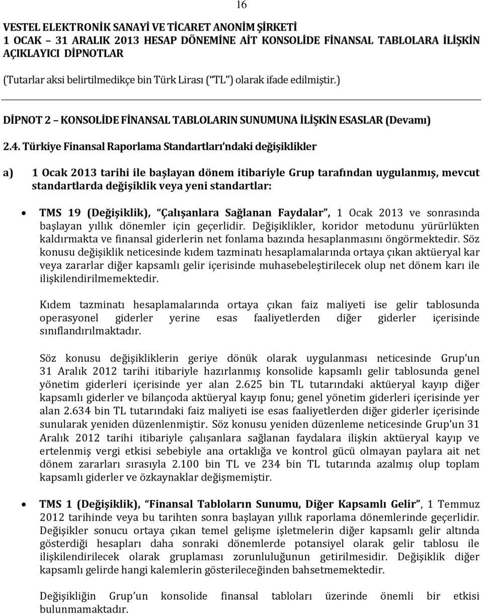 19 (Değişiklik), Çalışanlara Sağlanan Faydalar, 1 Ocak 2013 ve sonrasında başlayan yıllık dönemler için geçerlidir.