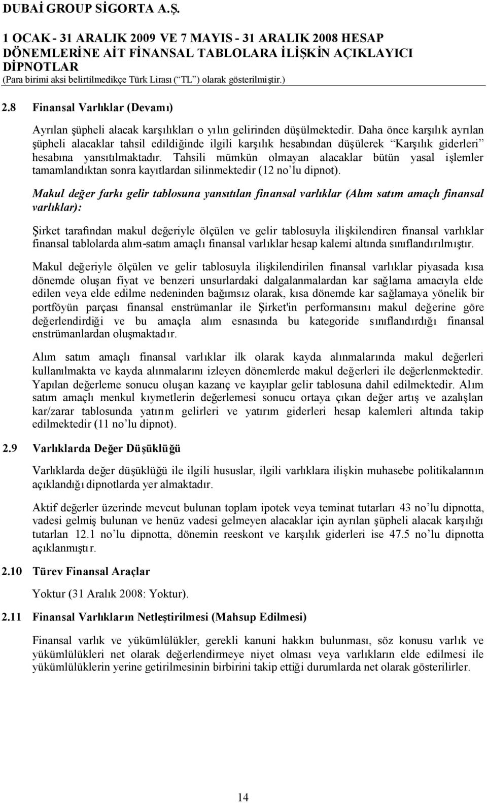 Tahsili mümkün olmayan alacaklar bütün yasal işlemler tamamlandıktan sonra kayıtlardan silinmektedir (12 no lu dipnot).