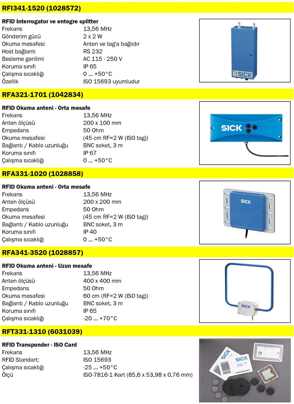 .. +50 C Özellik ISO 15693 uyumludur RFA321-1701 (1042834) RFID Okuma anteni - Orta mesafe Frekans Anten ölçüsü 200 x 100 mm Empedans 50 Ohm Okuma mesafesi (45 cm RF=2 W (ISO tag)) Bağlantı / Kablo