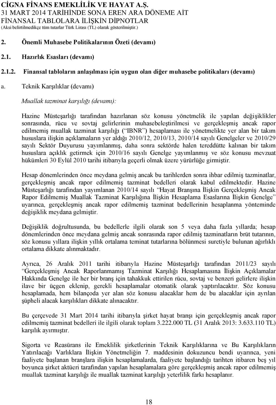 muhasebeleştirilmesi ve gerçekleşmiş ancak rapor edilmemiş muallak tazminat karşılığı ( IBNR ) hesaplaması ile yönetmelikte yer alan bir takım hususlara ilişkin açıklamaların yer aldığı 2010/12,