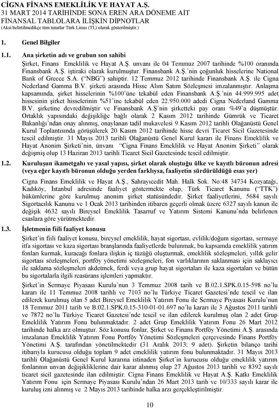 şirketi arasında Hisse Alım Satım Sözleşmesi imzalanmıştır. Anlaşma kapsamında, şirket hisselerinin %100 üne tekabül eden Finansbank A.Ş. nin 44.999.