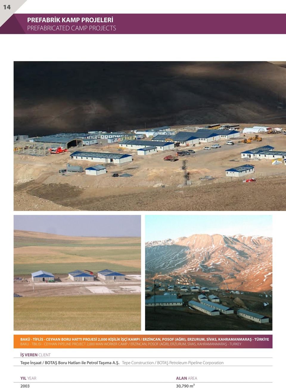 MAN WORKER CAMP / ERZİNCAN, POSOF (AĞRI), ERZURUM, SİVAS, KAHRAMANMARAŞ - TURKEY İŞ VEREN CLIENT Tepe İnşaat / BOTAŞ