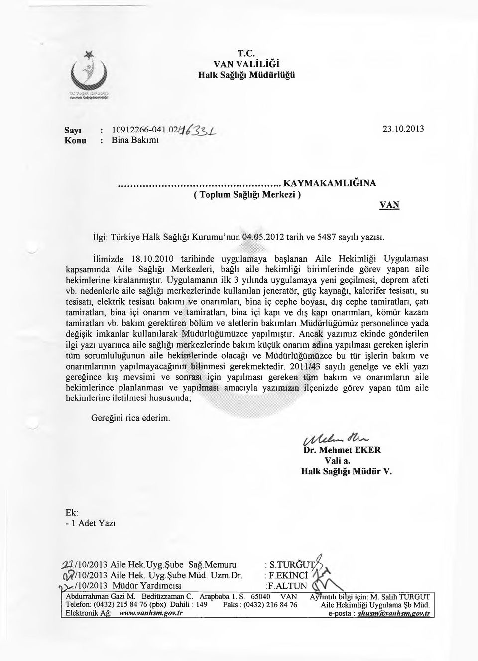 2010 tarihinde uygulamaya başlanan Aile Hekimliği Uygulaması kapsamında Aile Sağlığı Merkezleri, bağlı aile hekimliği birimlerinde görev yapan aile hekimlerine kiralanmıştır.