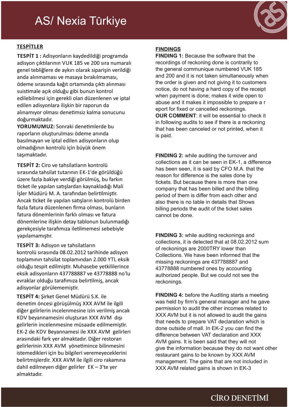 cancelled reckonings. OUR COMMENT: it will be essential to check it in following audits to see if there is a reckoning that has been canceled or not printed, when it is paid.