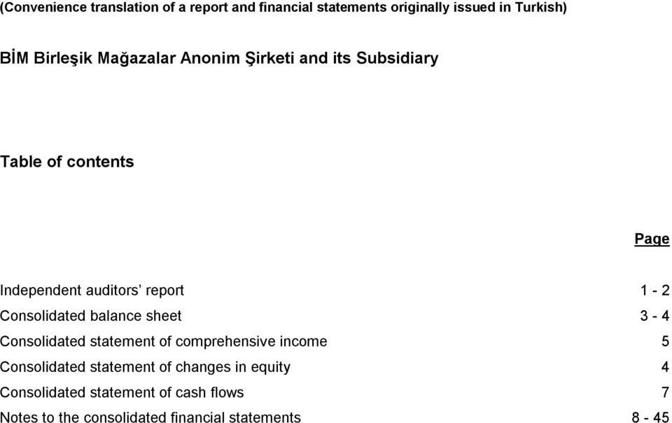 Consolidated balance sheet 3-4 Consolidated statement of comprehensive income 5 Consolidated statement