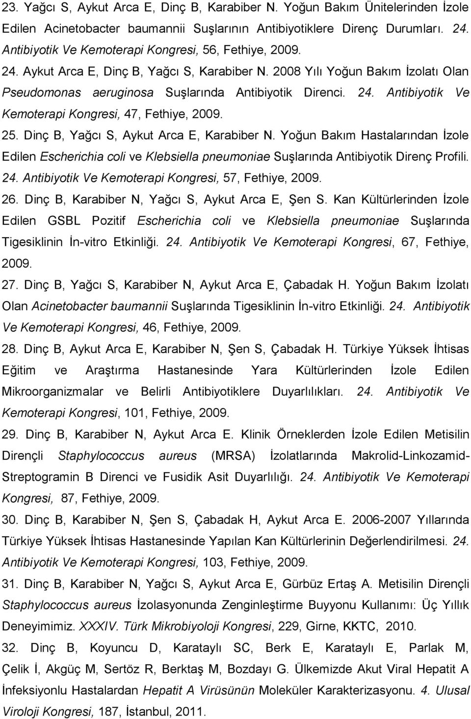 25. Dinç B, Yağcı S, Aykut Arca E, Karabiber N. Yoğun Bakım Hastalarından Ġzole Edilen Escherichia coli ve Klebsiella pneumoniae SuĢlarında Antibiyotik Direnç Profili. 24.