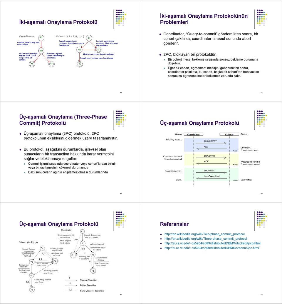 Eğer bir cohort, agreement mesajını gönderdikten sonra, coordinator çakılırsa, bu cohort, başka bir cohort tan transaction sonucunu öğrenene kadar beklemek zorunda kalır.