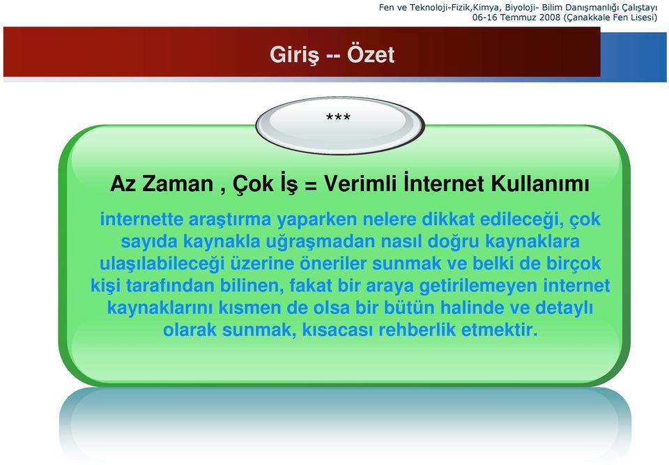 üzerine öneriler sunmak ve belki de birçok kişi tarafından bilinen, fakat bir araya getirilemeyen