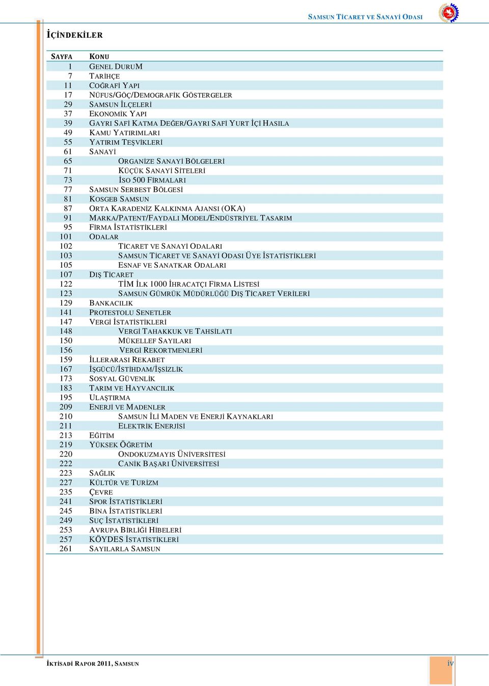 (OKA) 91 MARKA/PATENT/FAYDALI MODEL/ENDÜSTRİYEL TASARIM 95 FİRMA İSTATİSTİKLERİ 101 ODALAR 102 TİCARET VE SANAYİ ODALARI 103 SAMSUN TİCARET VE SANAYİ ODASI ÜYE İSTATİSTİKLERİ 105 ESNAF VE SANATKAR