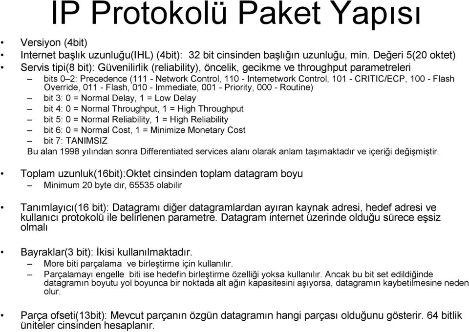 CRITIC/ECP, 100 - Flash Override, 011 - Flash, 010 - Immediate, 001 - Priority, 000 - Routine) bit 3: 0 = Normal Delay, 1 = Low Delay bit 4: 0 = Normal Throughput, 1 = High Throughput bit 5: 0 =