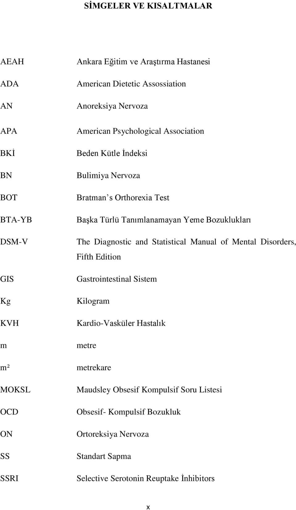 Diagnostic and Statistical Manual of Mental Disorders, Fifth Edition Gastrointestinal Sistem Kilogram Kardio-Vasküler Hastalık metre m² metrekare MOKSL OCD