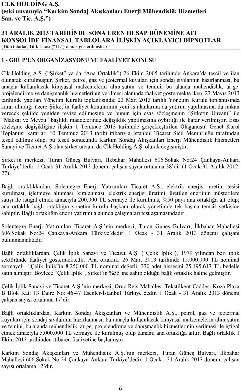 danışmanlık hizmetlerinin verilmesi alanında faaliyet göstermekte iken, 23 Mayıs 2013 tarihinde yapılan Yönetim Kurulu toplantısında; 23 Mart 2013 tarihli Yönetim Kurulu toplantısında karar alındığı