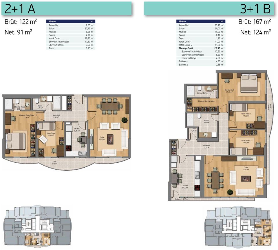 11,00 m² 11,20 m² 27,30 m² 17,50 m² 5,30 m² 4,50 m² 4,95 m² 2,35 m² Brüt: 167 m² Net: 124 m² Ebeveyn Banyo Ebeveyn Suiti 27,30 m² Ebeveyn Giyinme Odası Ebeveyn Banyo 3,60 m² Banyo 4,70 m² Balkon-1