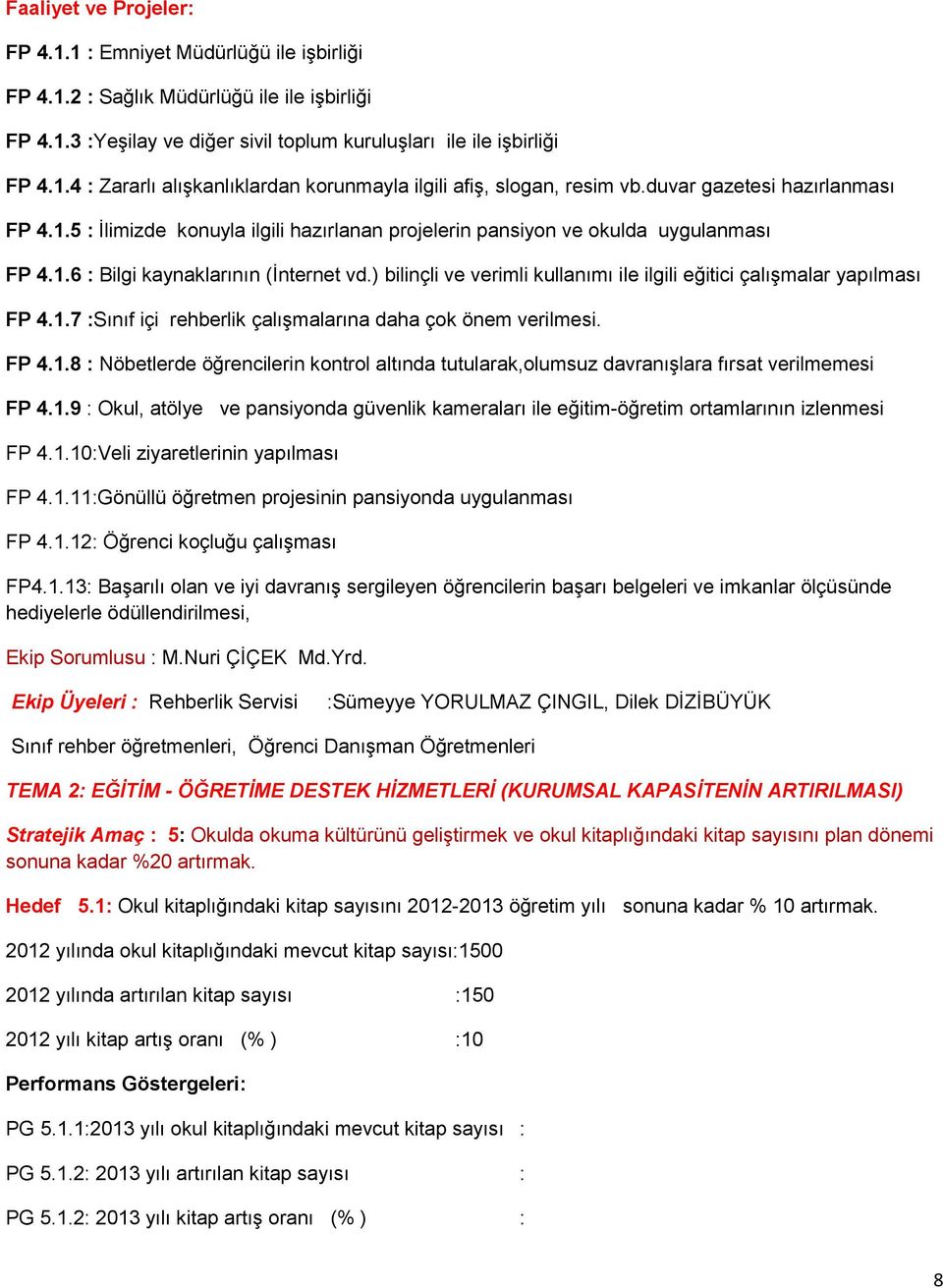 ) bilinçli ve verimli kullanımı ile ilgili eğitici çalışmalar yapılması FP 4.1.7 :Sınıf içi rehberlik çalışmalarına daha çok önem verilmesi. FP 4.1.8 : Nöbetlerde öğrencilerin kontrol altında tutularak,olumsuz davranışlara fırsat verilmemesi FP 4.