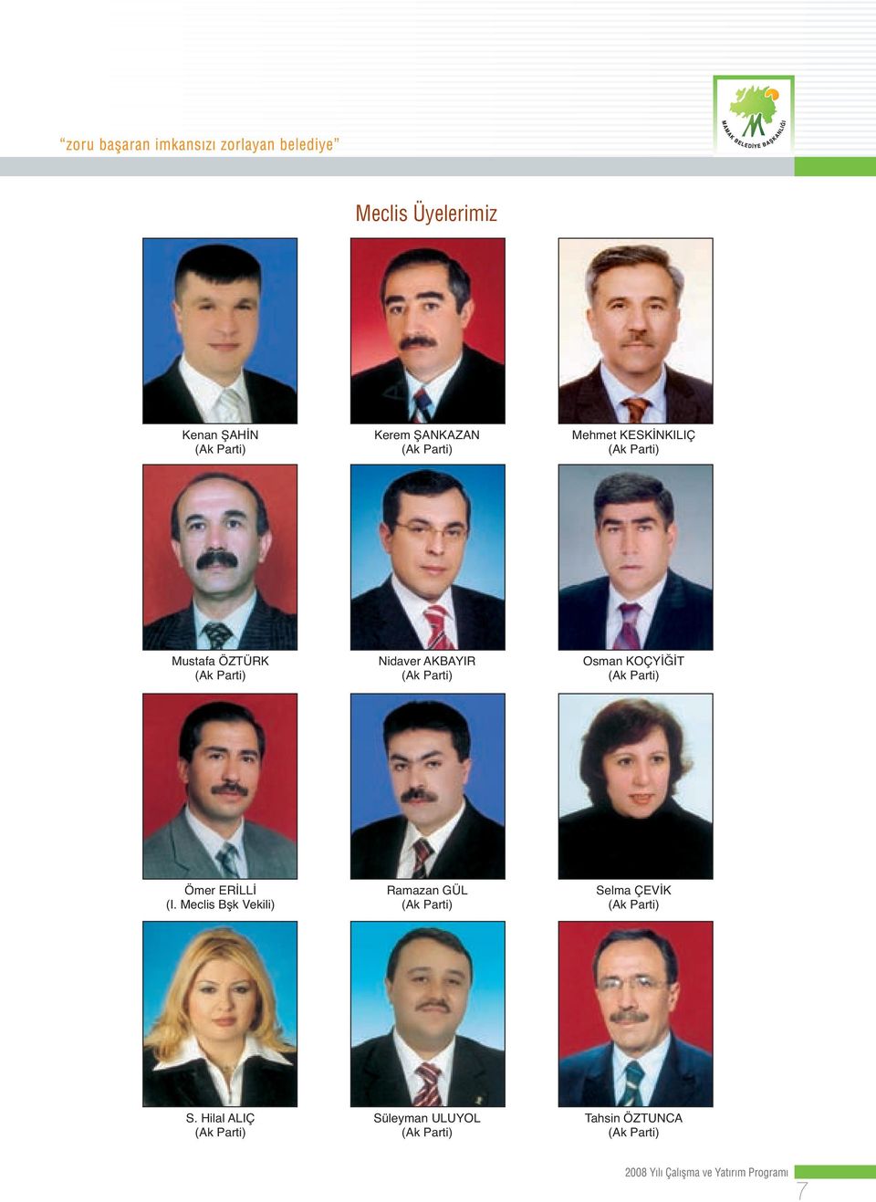 ERİLLİ (I. Meclis Bşk Vekili) Ramazan GÜL (Ak Parti) Selma ÇEVİK (Ak Parti) S.