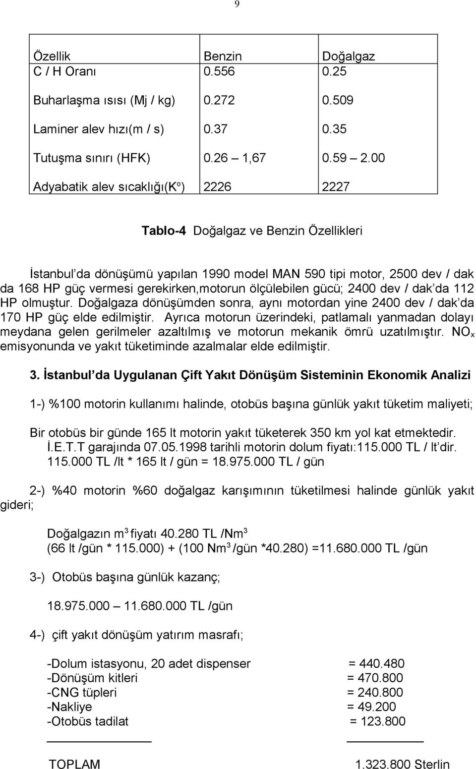 112 HP olmuştur. Doğalgaza dönüşümden sonra, aynı motordan yine 2400 dev / dak da 170 HP güç elde edilmiştir.