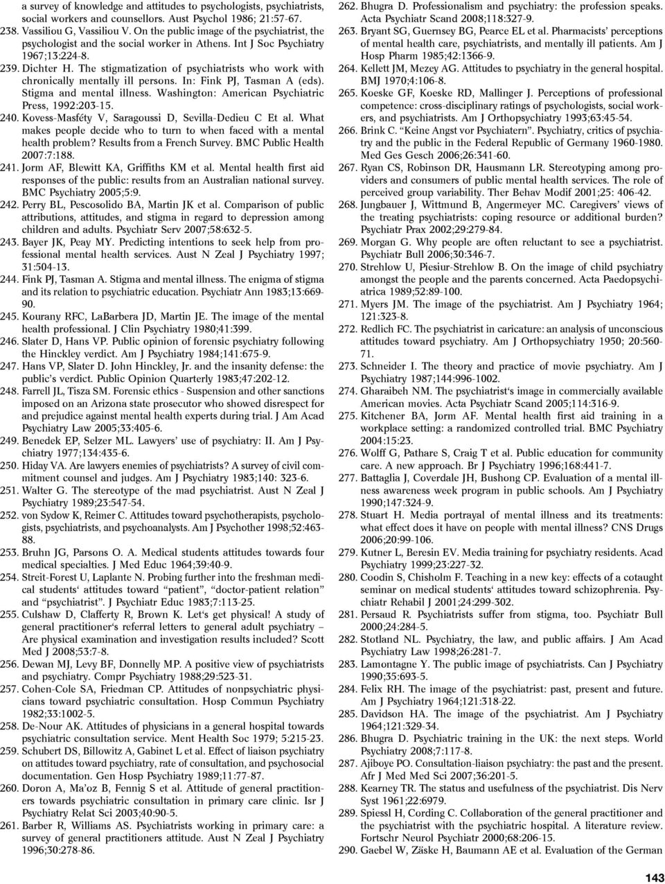 The stigmatization of psychiatrists who work with chronically mentally ill persons. In: Fink PJ, Tasman A (eds). Stigma and mental illness. Washington: American Psychiatric Press, 1992:203-15. 240.