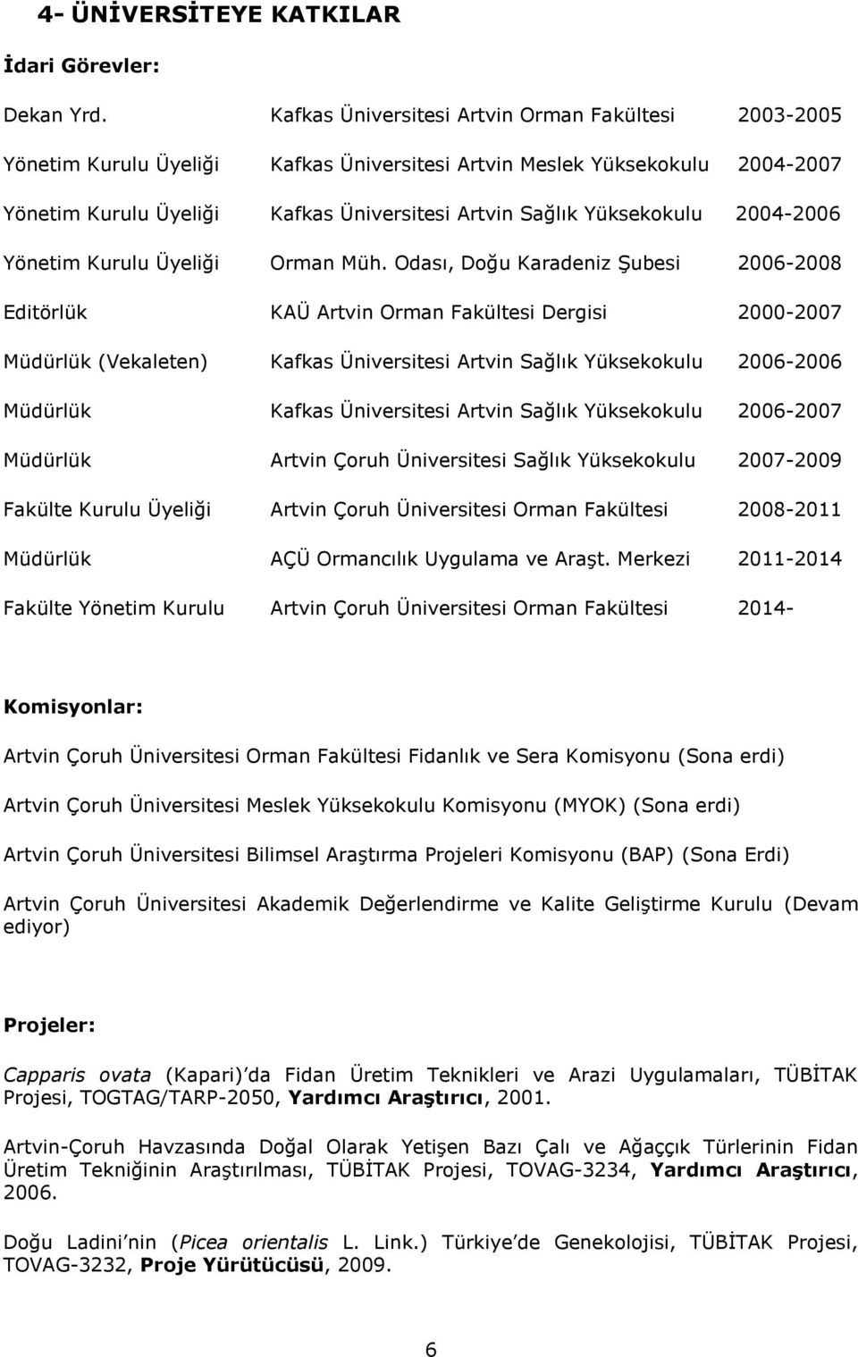 Yüksekokulu 2004-2006 Yönetim Kurulu Üyeliği Orman Müh.