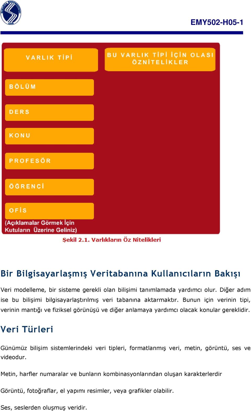 Bunun için verinin tipi, verinin mantığı ve fiziksel görünüşü ve diğer anlamaya yardımcı olacak konular gereklidir.