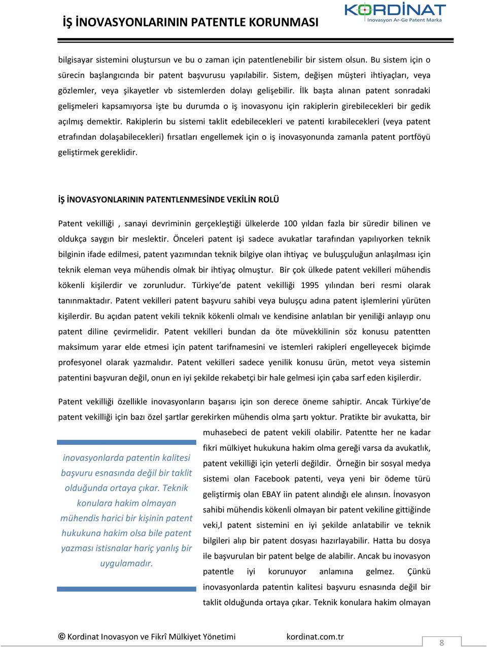 İlk başta alınan patent sonradaki gelişmeleri kapsamıyorsa işte bu durumda o iş inovasyonu için rakiplerin girebilecekleri bir gedik açılmış demektir.