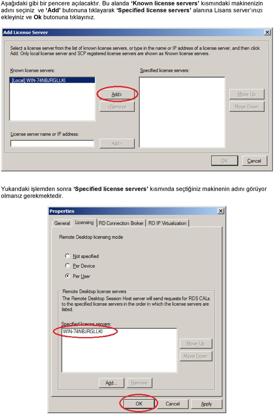 tıklayarak Specified license servers alanına Lisans server ınızı ekleyiniz ve Ok