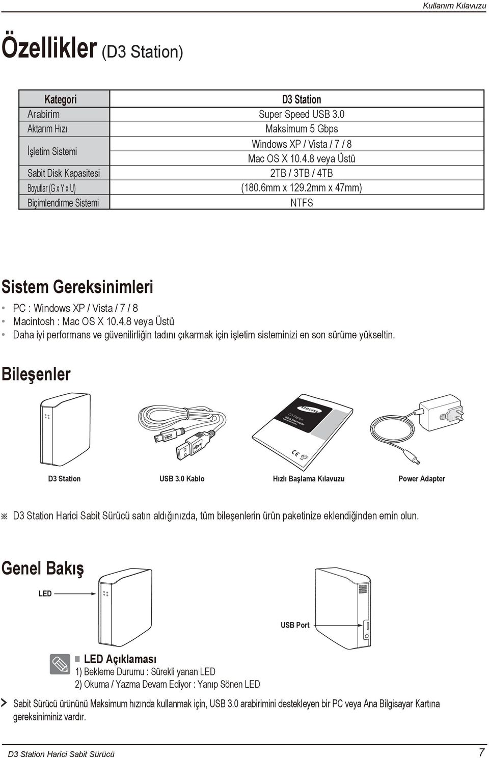 Bileşenler D3 Sta tion D3 Station USB 3.0 Kablo Hızlı Başlama Kılavuzu Power Adapter satın aldığınızda, tüm bileşenlerin ürün paketinize eklendiğinden emin olun.